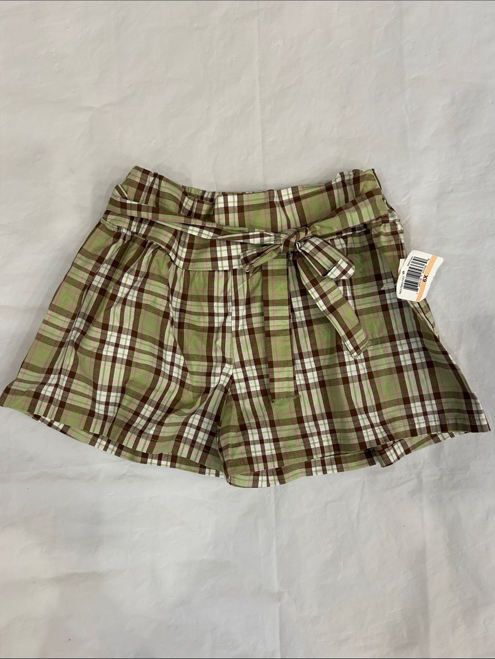 Green and Brown Plaid Tie-Waist Skort